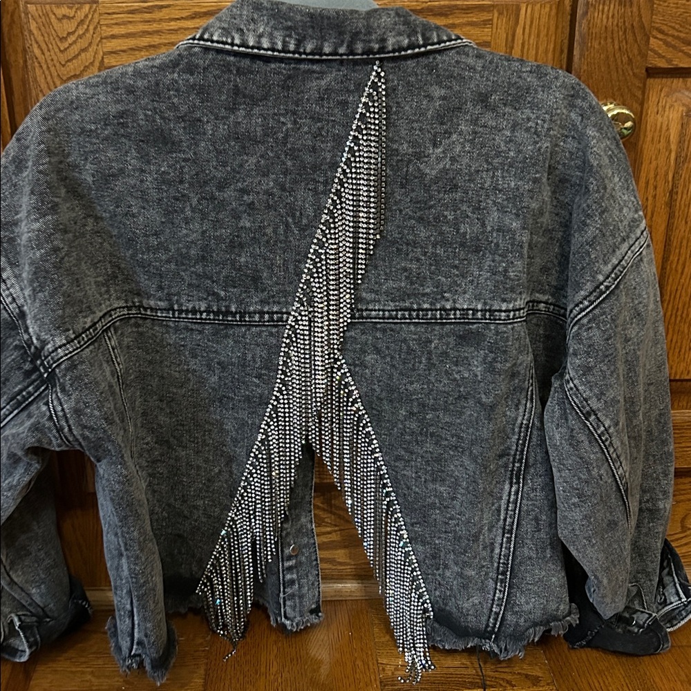 NWOT Savannah Jane Rhinestone Bling Denim Black Women's Jacket